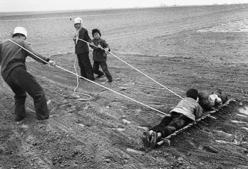 16.为了帮助平整土地，孩子的身体都撂到排子上。.jpg